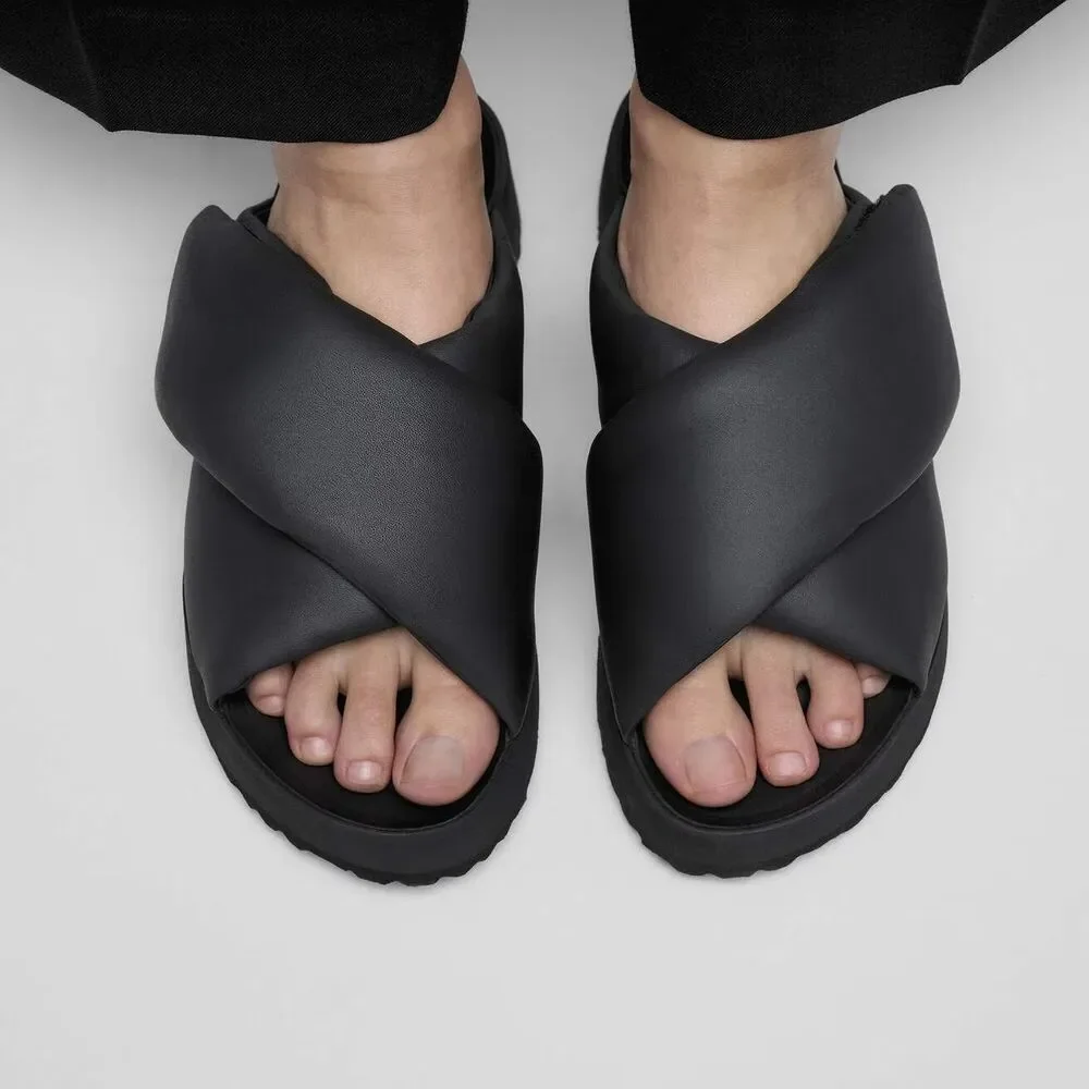 Birkenstock Theda Cross Strap Leather Sandals Platform Black EU 38 NARROW $185